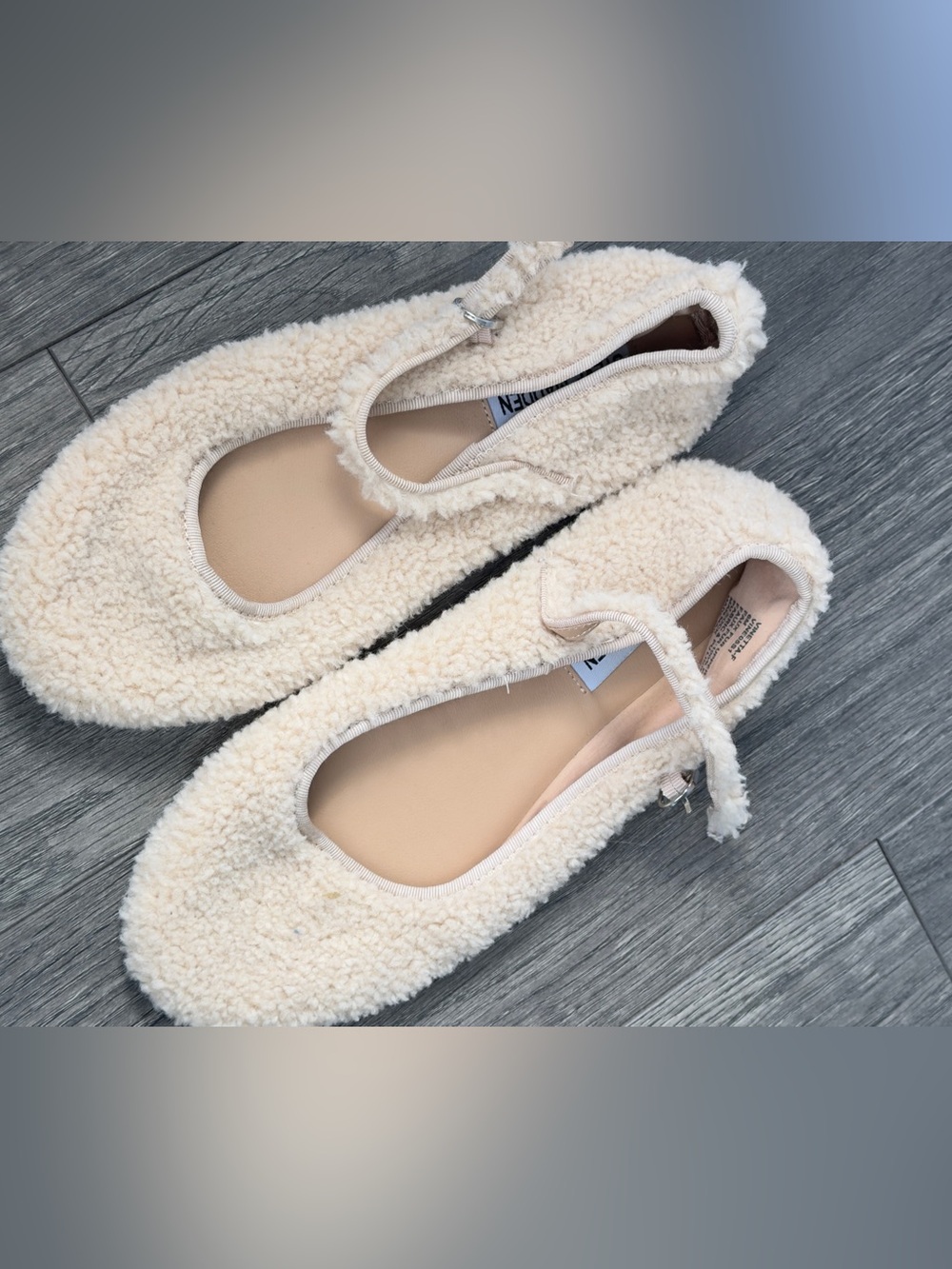 Steve Madden Cream Sherpa Mary Jane Flats